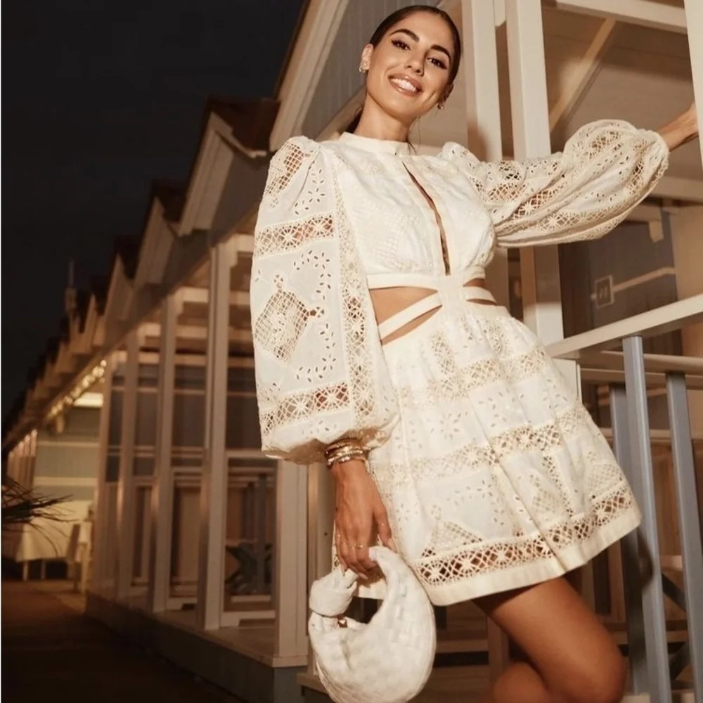 Zimmermann Dress Aliane Cutout Broderie Anglaise Lace Cotton Mini Ivory 2 NWT - Picture 1 of 13